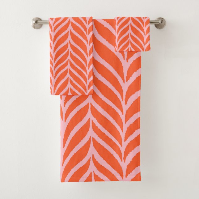 Conjunto De Toalhas Palm Deixa Padrão Laranja e Rosa (Insitu)