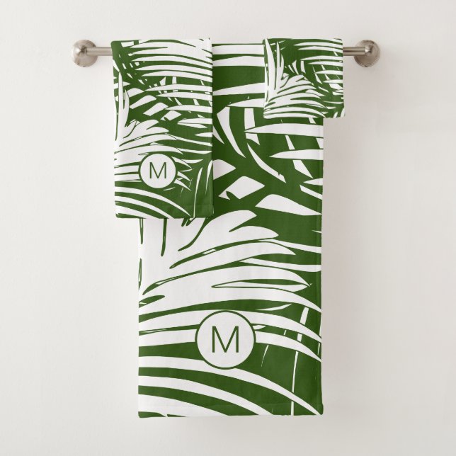 Conjunto De Toalhas Palm Leaf Pattern Modern Tropics Monograma (Insitu)