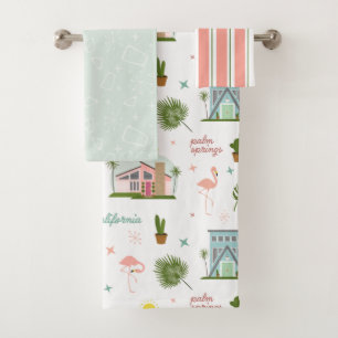 Conjunto De Toalhas Palm Primavera Rosa House Cactus Flamingo Patterno