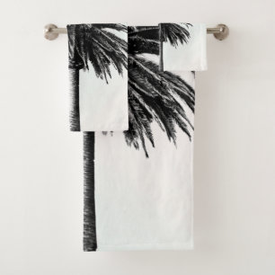 Conjunto De Toalhas Palm Tree Black White Modern Blue Sky