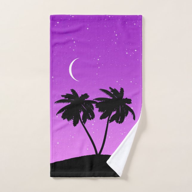Conjunto De Toalhas Palm Tree Silhoule Contra Roxo (Toalha de mão)