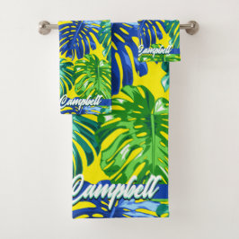 Conjunto De Toalhas Palma Amarelo Verde Tropical Deixa Monograma