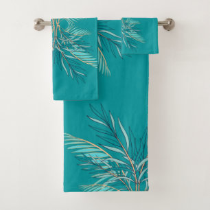 Conjunto De Toalhas Palma de Teal Moderno Escuro Deixa Banheiro de Pra
