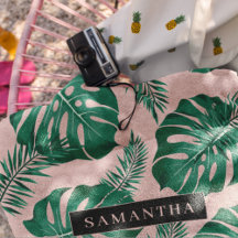 Palma rosa tropical e verde deixa padrão e nome