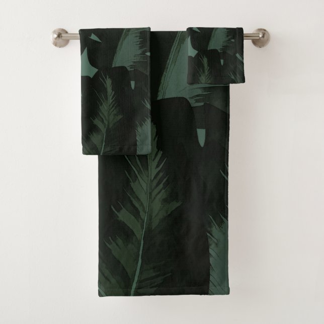 Conjunto De Toalhas Palma tropical verde-escura e preto deixa trópicos (Insitu)