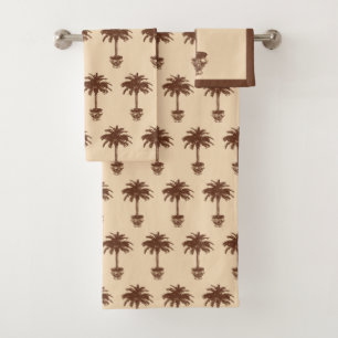 Conjunto De Toalhas Palmeira Potted - marrom escuro e tan