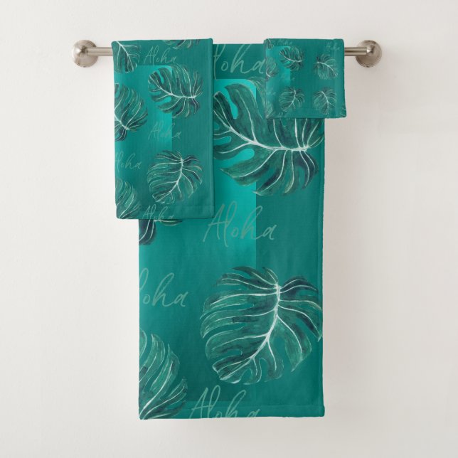 Conjunto De Toalhas Palmeira tropical deixa o moderno teal aloha (Insitu)