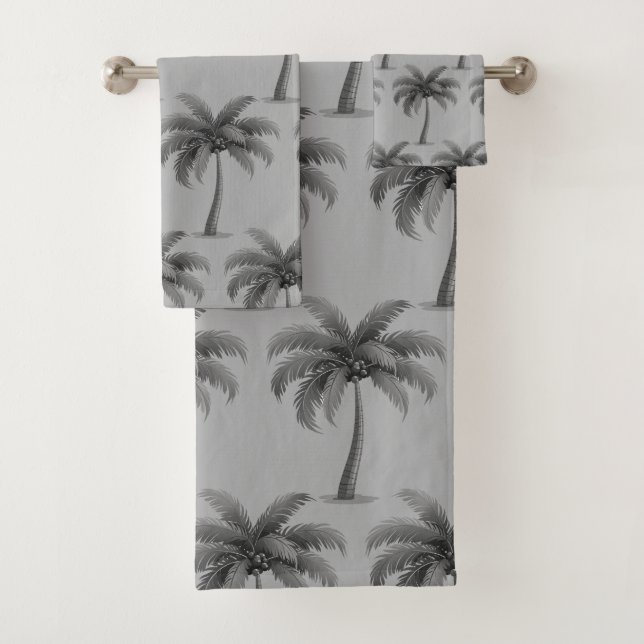 Conjunto De Toalhas Palmeiras Botânicas Tropicais Modernas em Cinza (Insitu)