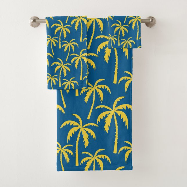 Conjunto De Toalhas Palmeiras tropicais Ilha Blue Yellow Beach (Insitu)