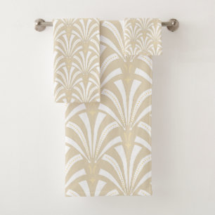 Conjunto De Toalhas Palmettos do Taupe & do branco do art deco do 1920