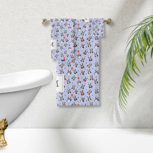 Conjunto De Toalhas Panda branca, preta e branca, monograma Roxo