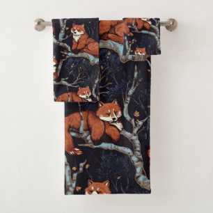Conjunto De Toalhas Pandas Vermelhas em Árvores