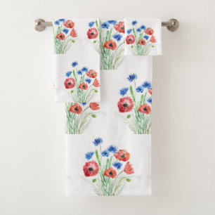 Conjunto De Toalhas Papagaios vermelhos Flores Azuis Cornflores Florai
