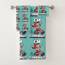 Conjunto De Toalhas Papai Noel Engraçado Padrão Natal Humorístico
