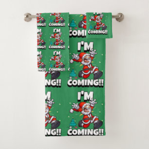 Conjunto De Toalhas Papai Noel Engraçado Padrão Natal Humorístico