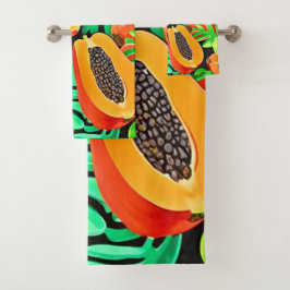 Conjunto De Toalhas Papaia e Folhas Padrão Fresco