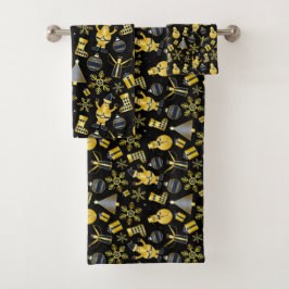 Conjunto De Toalhas Papais noeis Dourados de Natal Snowman a empatar o