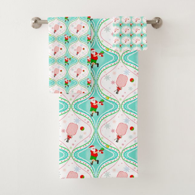 Conjunto De Toalhas Papais noeis Pickleball Ogee Patterno de Natal (Insitu)