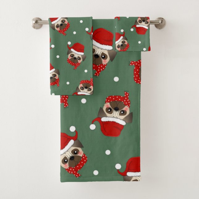 Conjunto De Toalhas Papais noeis Pug Natal Padrão (Insitu)