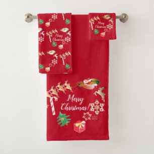 Conjunto De Toalhas Papais noeis Reindeer    ChristmasBath Toel Set