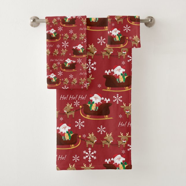 Conjunto De Toalhas Papais noeis, Sleigh e Reindeer (Insitu)