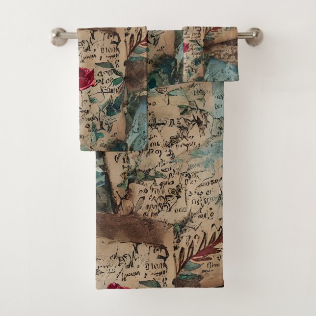 Conjunto De Toalhas Papéis roxos e artísticos padrão de Rosa vermelha (Insitu)