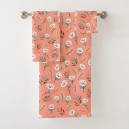 Conjunto De Toalhas Papoulas Brancas em Tela Vermelha Rica