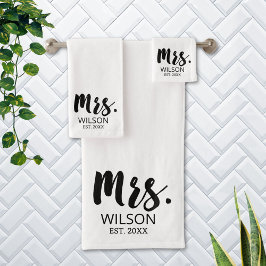 Conjunto De Toalhas Par Mrs Modern Brush Font Casal de Aniversário de