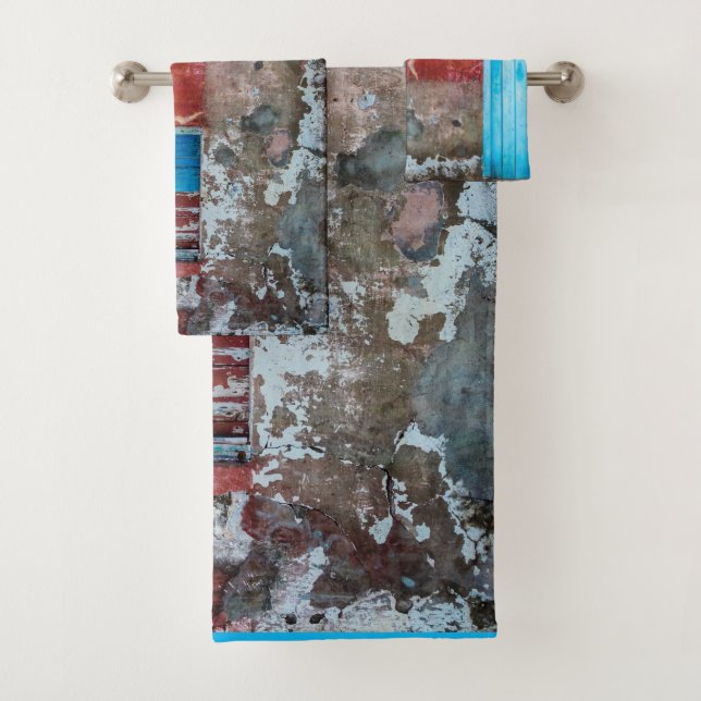 Conjunto De Toalhas Parede vermelha, azul e cinza, porta e janela (Insitu)