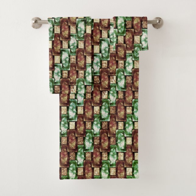 Conjunto De Toalhas Partes retangulares verdes, escura e manchada (Insitu)