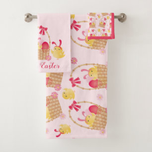 Conjunto De Toalhas Páscoa Pintinhos - Padrão rosa