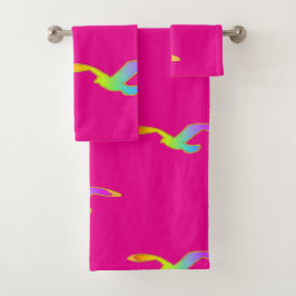 Conjunto De Toalhas Pássaro em Voo Repetir Rosa Quente