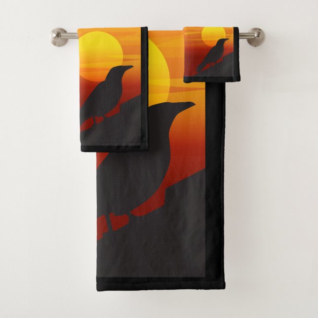 Conjunto De Toalhas Pássaro Negro Silhueta Sunset- Raven (Insitu)