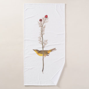 Conjunto De Toalhas Pássaro Warbler Hooded de Audubon na Flor Vermelh