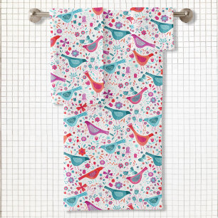 Conjunto De Toalhas Pássaros aquíferos num Jardim Floral Rosa