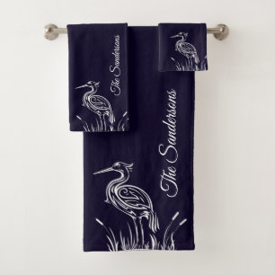 Conjunto De Toalhas Pássaros Brancos Personalizados Costeiros Marinho