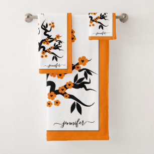 Conjunto De Toalhas Pássaros do amor-laranja cerejeira, floricultura e