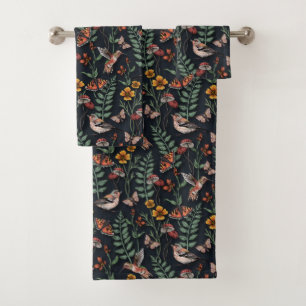 Conjunto De Toalhas Pássaros do Jardim Escuro e Borboletas