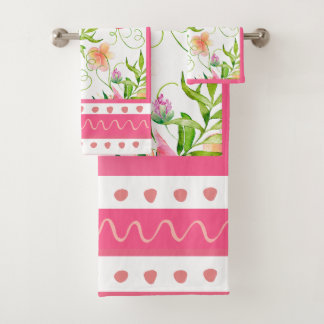 Conjunto De Toalhas Pássaros Tropicais Flores Contemporâneas Rosa