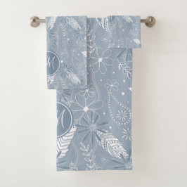 Conjunto De Toalhas pasta azul-poeirenta penas flores estampas