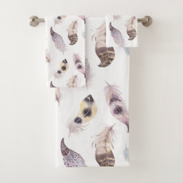 Conjunto De Toalhas Pastas aquarelas, penas tribais