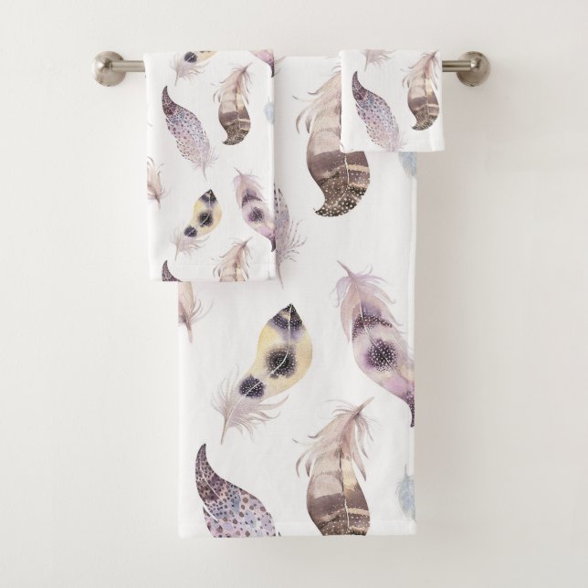 Conjunto De Toalhas Pastas aquarelas, penas tribais (Insitu)