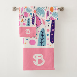Conjunto De Toalhas Pastel BOHO Padrão Botânico Nome Monograma