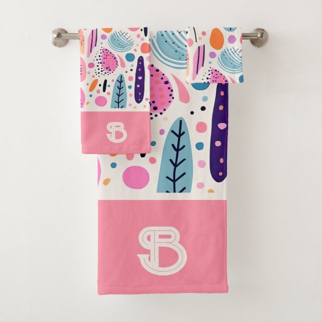 Conjunto De Toalhas Pastel BOHO Padrão Botânico Nome Monograma (Insitu)