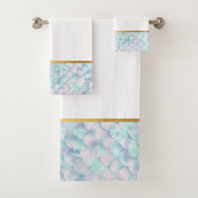 CONJUNTO DE TOALHAS PASTEL DOURADO MERMAID BATHROOM TOWEL (Insitu)