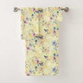 Conjunto De Toalhas Pastel Floral da Borboleta Amarela bonito