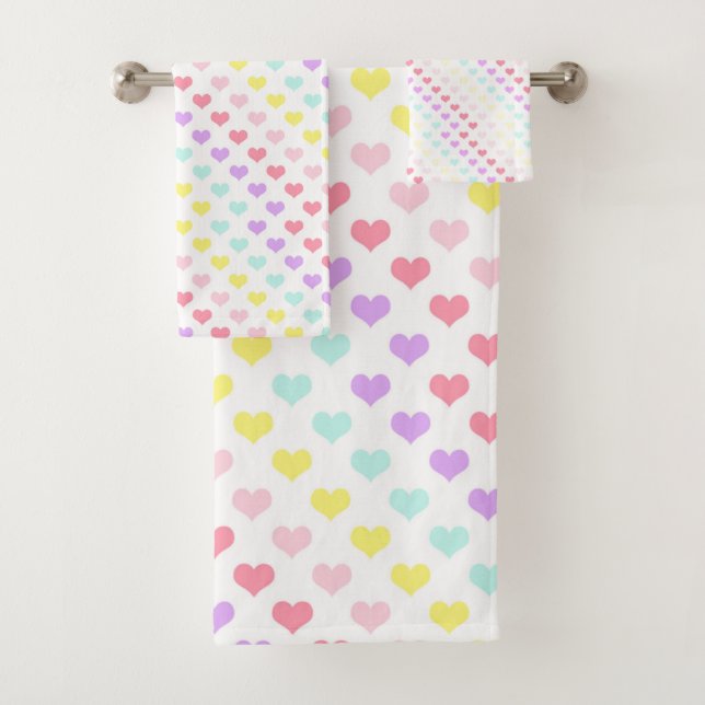 Conjunto De Toalhas PASTEL Love & Hearts BATHROOM TOWEL SET (Insitu)