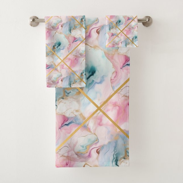 CONJUNTO DE TOALHAS PASTEL MARBLE GRID DESIGN BATH TOWEL SET (Insitu)