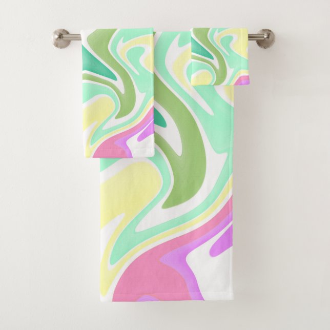 Conjunto De Toalhas Pastel Marble Swirl Bathroom Towel Set (Insitu)