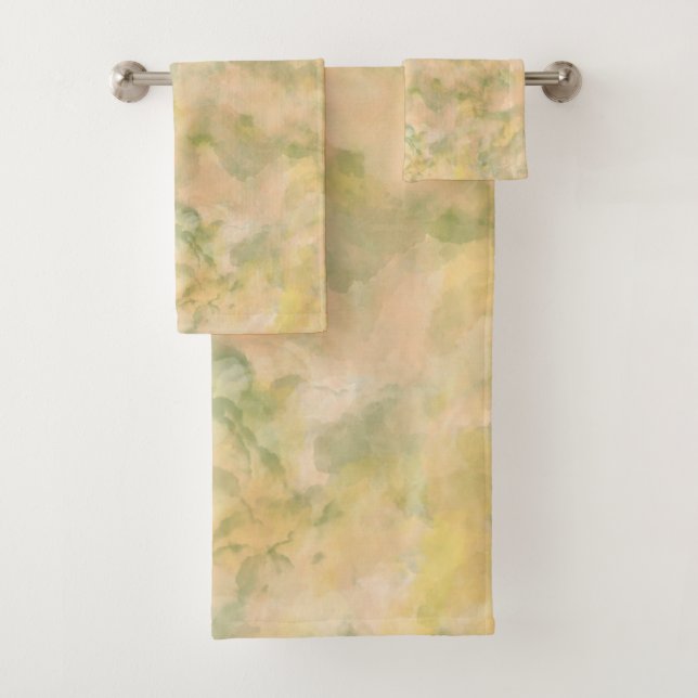 Conjunto De Toalhas Pastel Peach e Green Marbled (Insitu)